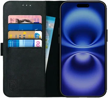 Rosso Deluxe Apple iPhone 16 Pro Max Hoesje Echt Leer Book Case Zwart
