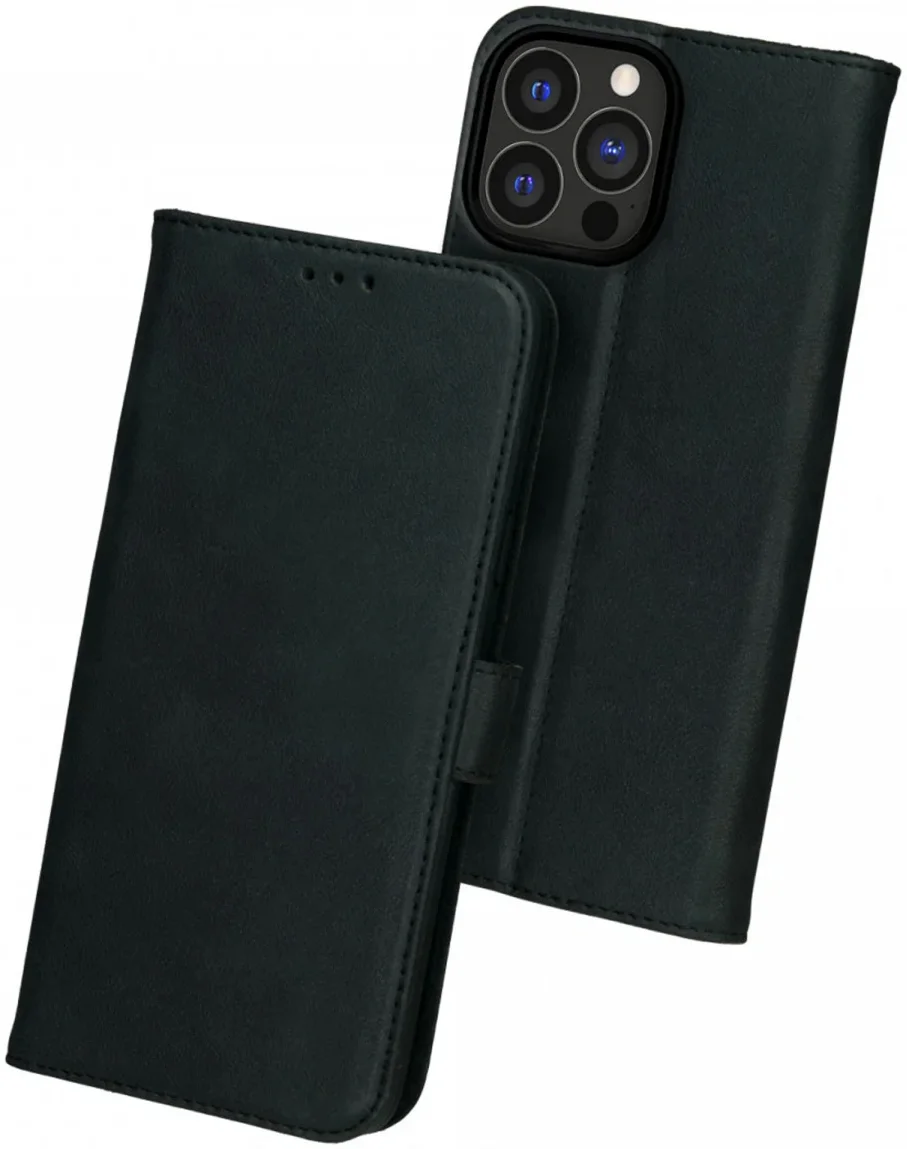 Rosso Deluxe Apple iPhone 16 Pro Max Hoesje Echt Leer Book Case Zwart afbeelding 2
