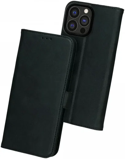 Rosso Deluxe Apple iPhone 16 Pro Max Hoesje Echt Leer Book Case Zwart afbeelding 2