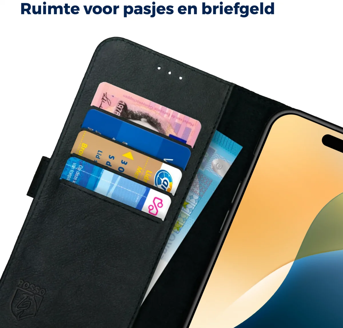 Rosso Deluxe Apple iPhone 16 Pro Max Hoesje Echt Leer Book Case Zwart afbeelding 5