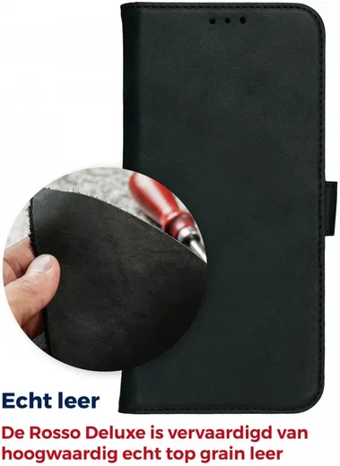 Rosso Deluxe Apple iPhone 16 Pro Max Hoesje Echt Leer Book Case Zwart afbeelding 6