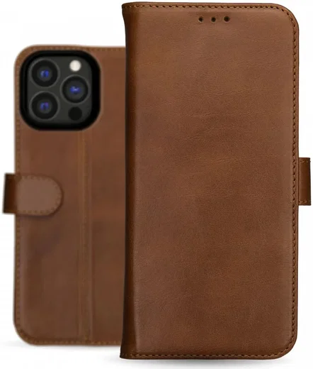 Rosso Deluxe Apple iPhone 16 Pro Max Hoesje Echt Leer Book Case Bruin afbeelding 12