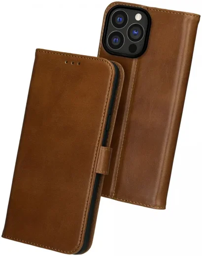 Rosso Deluxe Apple iPhone 16 Pro Max Hoesje Echt Leer Book Case Bruin afbeelding 2