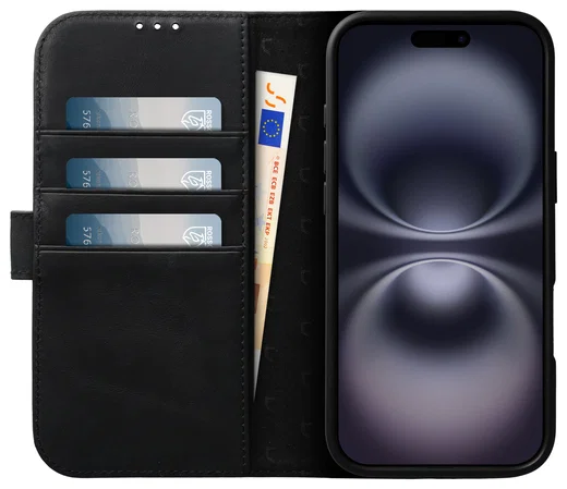 Rosso Elite Apple iPhone 16 Hoesje met MagSafe Book Case Echt Leer Zwart afbeelding 2