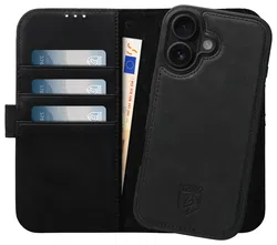 Rosso Elite Apple iPhone 16 Hoesje met MagSafe Book Case Echt Leer Zwart afbeelding