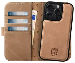 Rosso Elite iPhone 16 Pro Max Hoesje MagSafe Book Case Echt Leer Lichtbruin afbeelding
