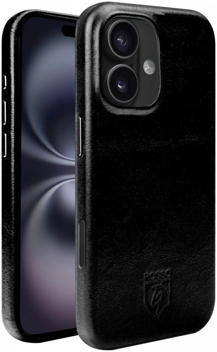 Rosso Elite iPhone 16 Hoesje Leer Back Cover MagSafe Zwart afbeelding 1