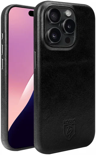 Rosso Elite iPhone 16 Pro Hoesje Leer Back Cover MagSafe Zwart afbeelding 2
