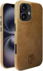 Rosso Elite iPhone 16 Plus Hoesje Leer Back Cover MagSafe Lichtbruin afbeelding