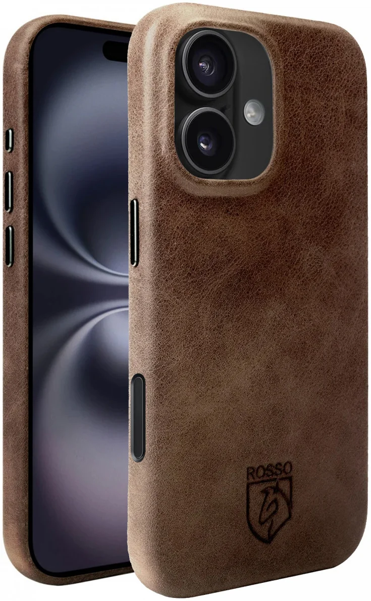 Rosso Elite iPhone 16 Plus Hoesje Leer Back Cover MagSafe Bruin afbeelding 2