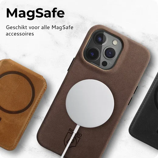 Rosso Elite iPhone 16 Pro Max Hoesje Leer Back Cover MagSafe Bruin afbeelding 6