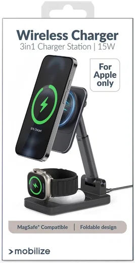 Mobilize 3in1 Draadloze MagSafe Oplader 15W iPhone/AirPods/Watch Zwart afbeelding 11