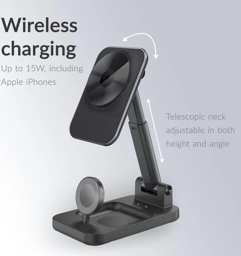 Mobilize 3in1 Draadloze MagSafe Oplader 15W iPhone/AirPods/Watch Zwart afbeelding 3