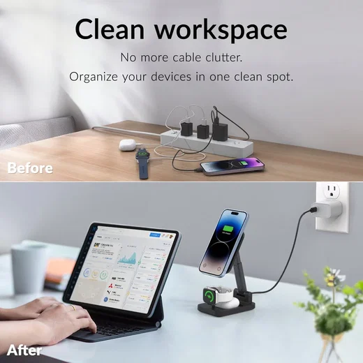 Mobilize 3in1 Draadloze MagSafe Oplader 15W iPhone/AirPods/Watch Zwart afbeelding 4
