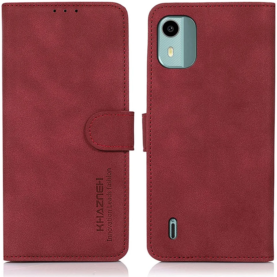 KHAZNEH Nokia C12 Hoesje Retro Wallet Book Case Rood afbeelding 2