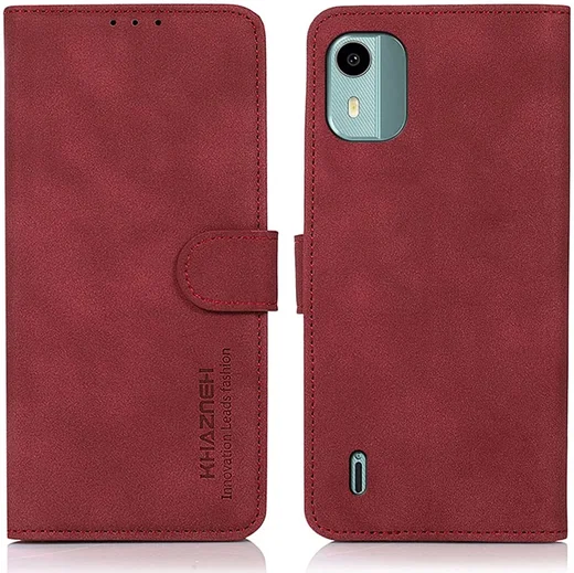 KHAZNEH Nokia C12 Hoesje Retro Wallet Book Case Rood afbeelding 2