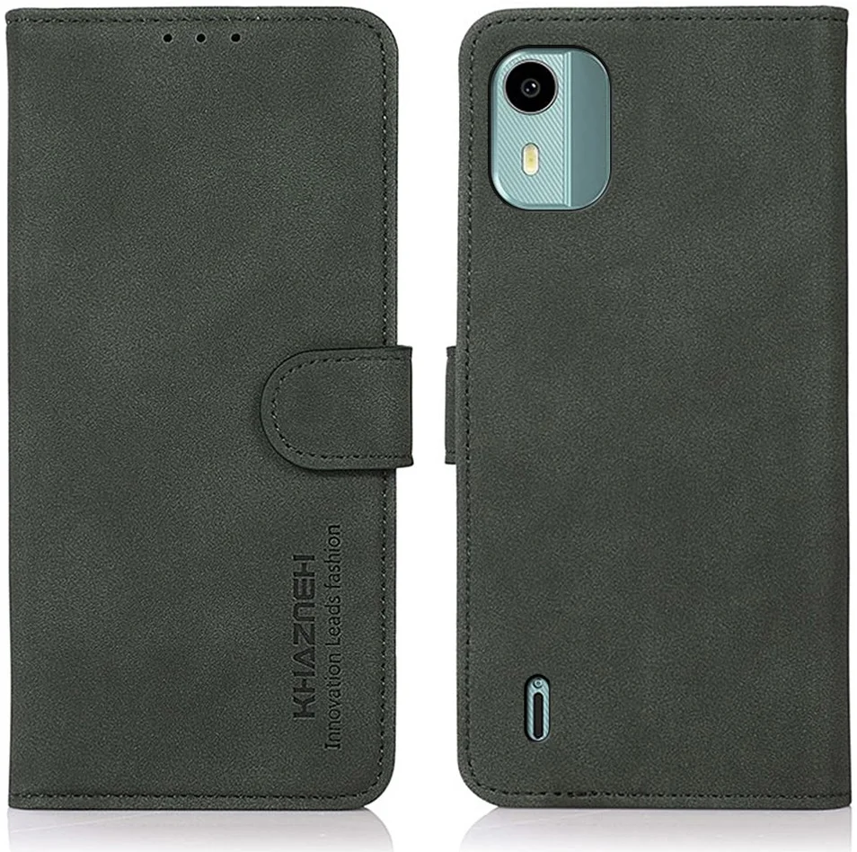 KHAZNEH Nokia C12 Hoesje Retro Wallet Book Case Groen afbeelding 2