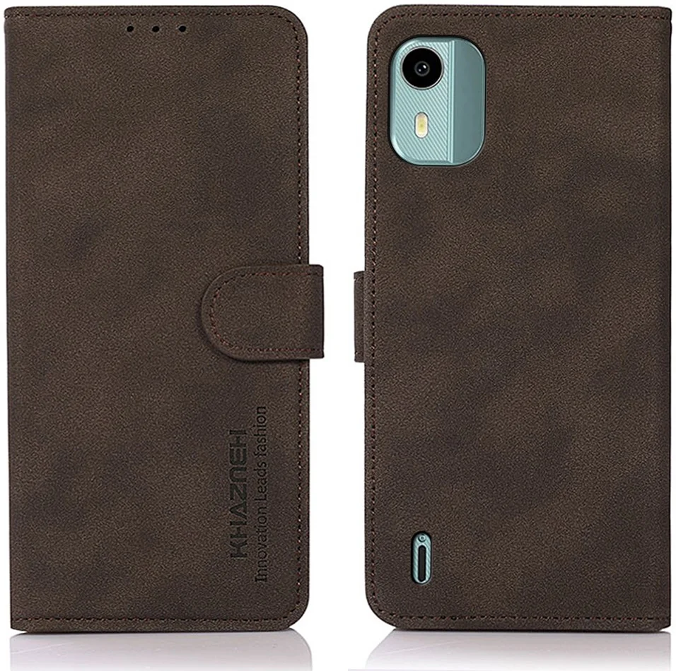 KHAZNEH Nokia C12 Hoesje Retro Wallet Book Case Bruin afbeelding 2