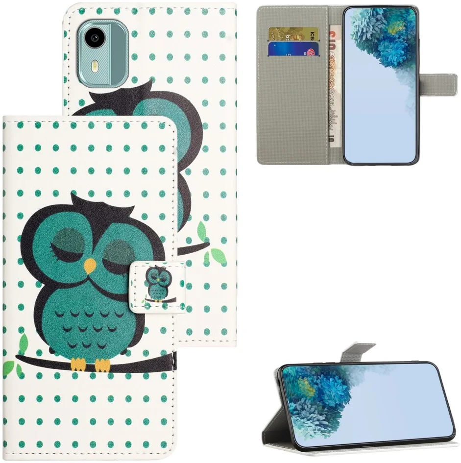Nokia C12 Hoesje Portemonnee Book Case Uil Print afbeelding 7