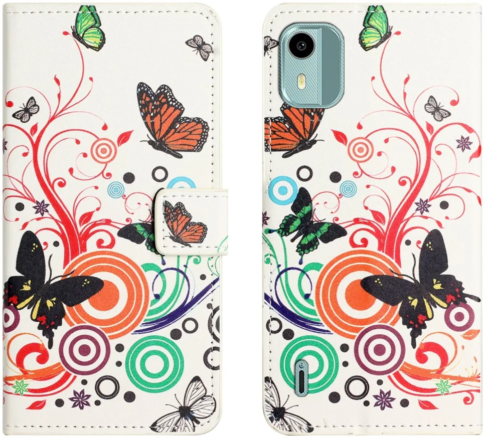 Nokia C12 Hoesje Portemonnee Book Case Vlinder Print afbeelding 1
