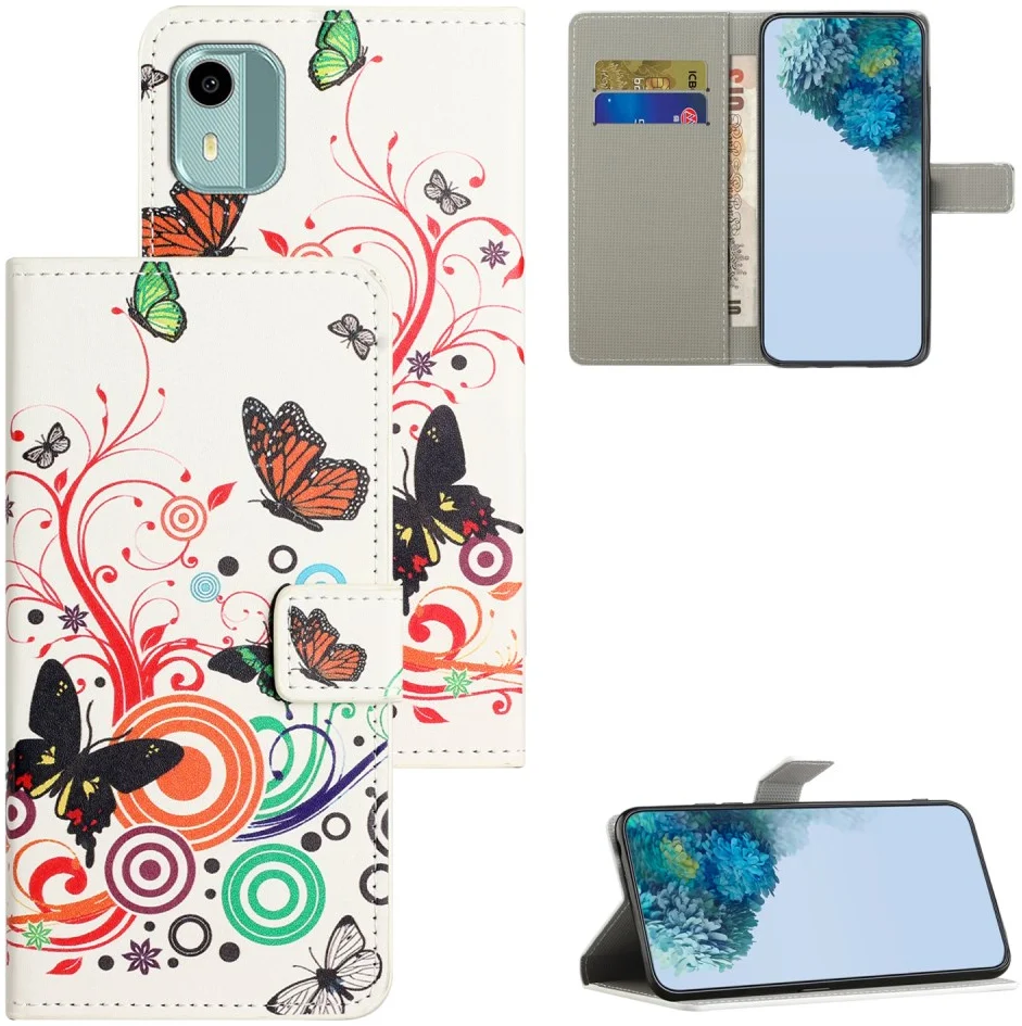 Nokia C12 Hoesje Portemonnee Book Case Vlinder Print afbeelding 7