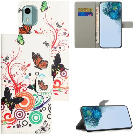 Nokia C12 Hoesje Portemonnee Book Case Vlinder Print afbeelding 7