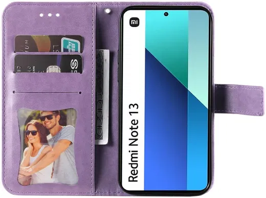 Xiaomi Redmi Note 13 4G Hoesje Bloemen Print Wallet Book Case Paars afbeelding 2