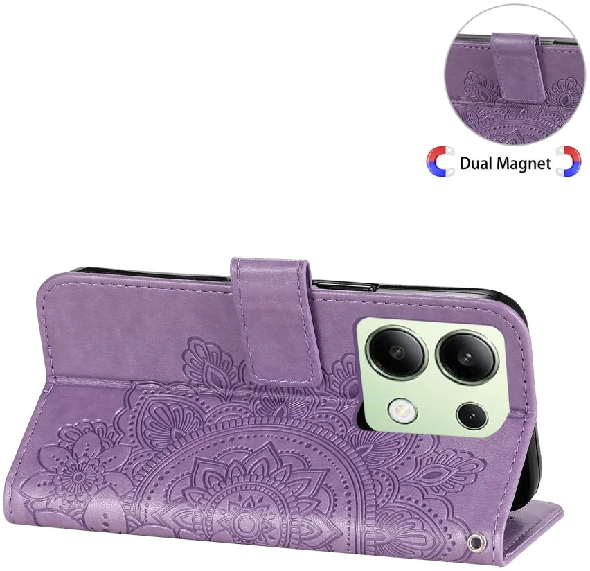 Xiaomi Redmi Note 13 4G Hoesje Bloemen Print Wallet Book Case Paars afbeelding 8