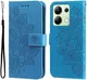 Xiaomi Redmi Note 13 4G Hoesje Bloemen Print Wallet Book Case Blauw