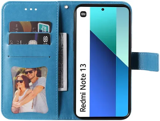 Xiaomi Redmi Note 13 4G Hoesje Bloemen Print Wallet Book Case Blauw afbeelding 2