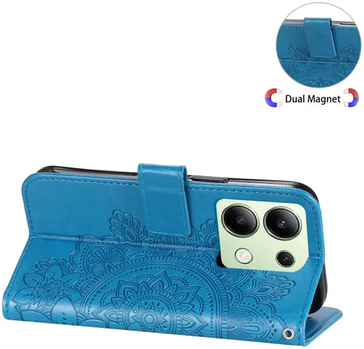 Xiaomi Redmi Note 13 4G Hoesje Bloemen Print Wallet Book Case Blauw afbeelding 8