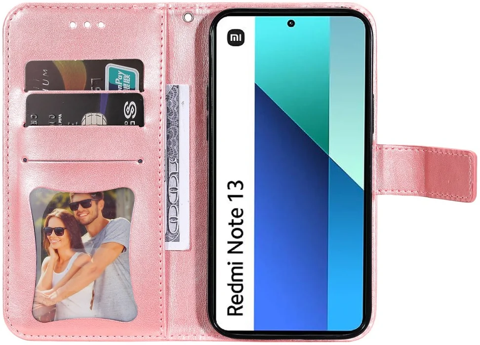Xiaomi Redmi Note 13 4G Hoesje Bloemen Print Wallet Book Case Roze afbeelding 2