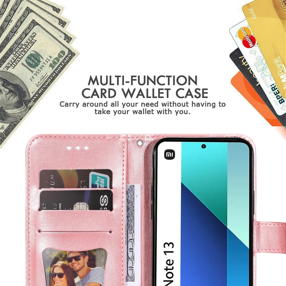 Xiaomi Redmi Note 13 4G Hoesje Bloemen Print Wallet Book Case Roze afbeelding 3
