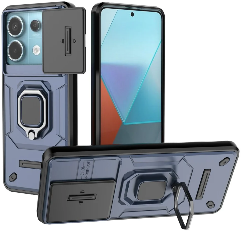 Xiaomi Redmi Note 13 Pro 5G Hoesje met Camera Slider en Kickstand Ring Blauw afbeelding 1