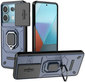 Xiaomi Redmi Note 13 Pro 5G Hoesje met Camera Slider en Kickstand Ring Blauw