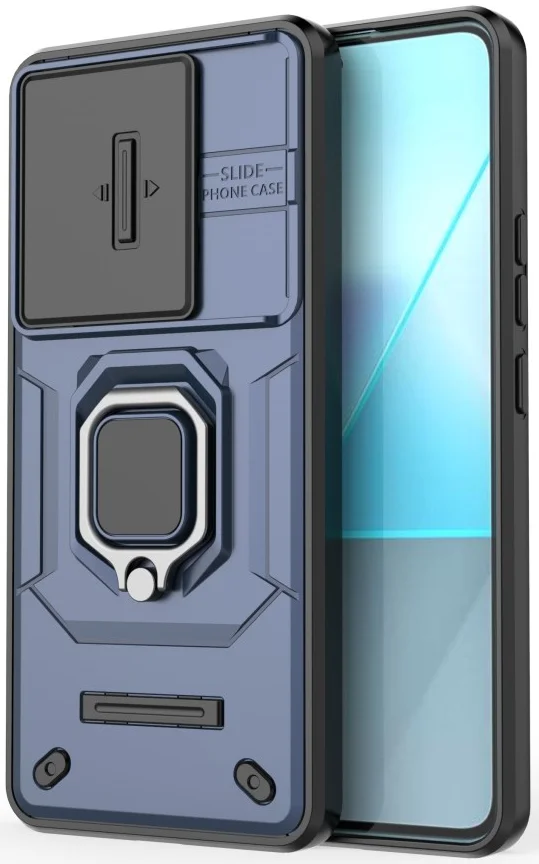 Xiaomi Redmi Note 13 Pro 5G Hoesje met Camera Slider en Kickstand Ring Blauw afbeelding 4