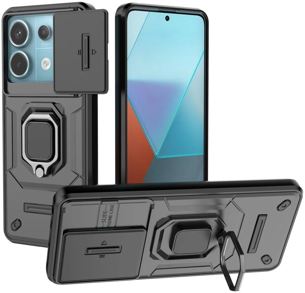 Xiaomi Redmi Note 13 Pro 5G Hoesje met Camera Slider en Kickstand Ring Zwart afbeelding 1