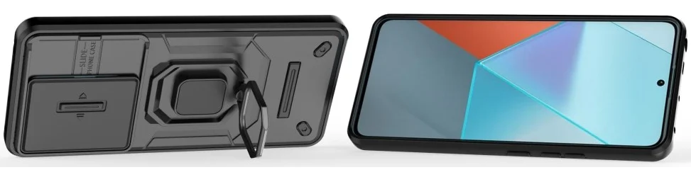 Xiaomi Redmi Note 13 Pro 5G Hoesje met Camera Slider en Kickstand Ring Zwart afbeelding 3