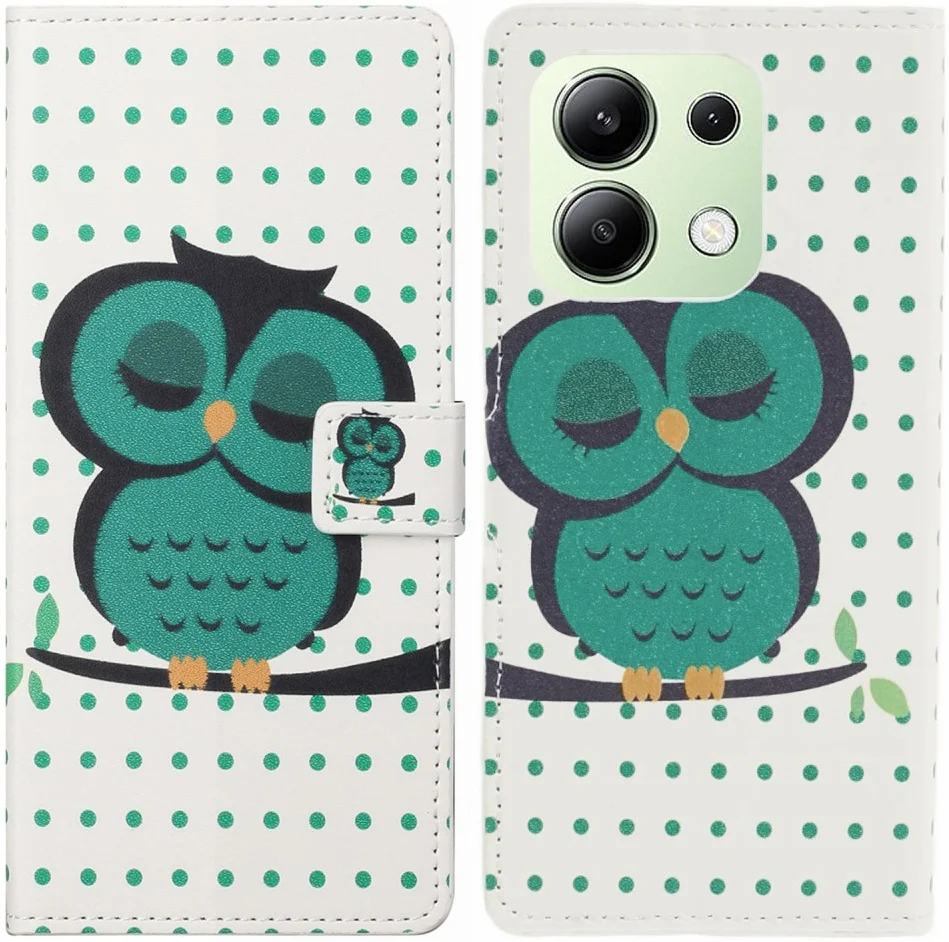 Xiaomi Redmi Note 13 4G Hoesje Portemonnee Book Case Uil Print afbeelding 1