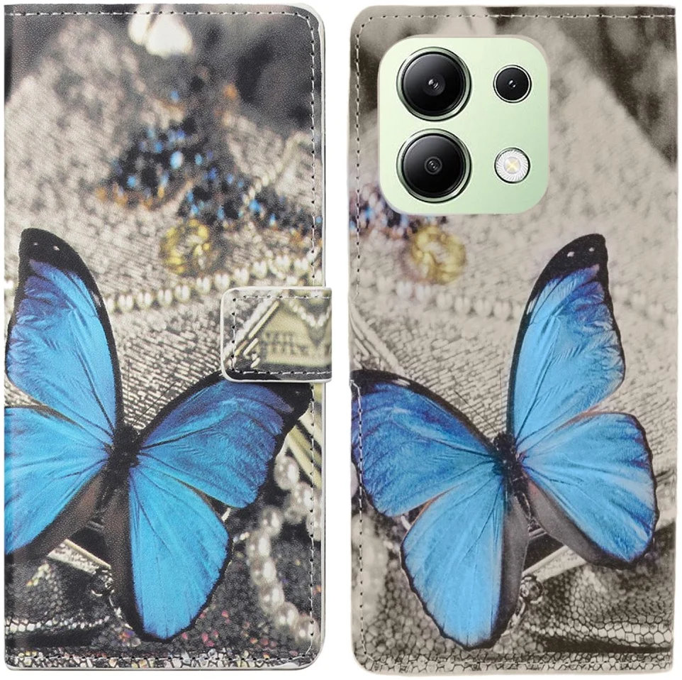 Xiaomi Redmi Note 13 4G Hoesje Portemonnee Book Case Vlinder Print afbeelding 1