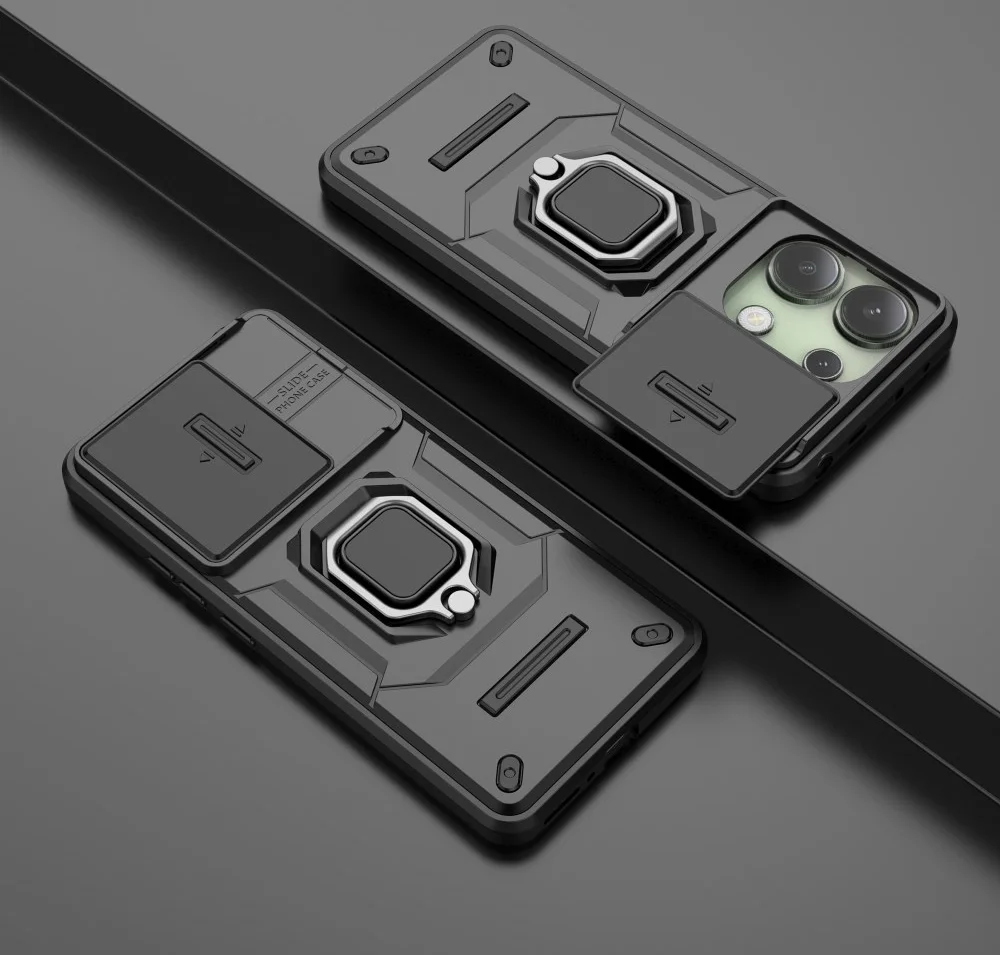 Xiaomi Redmi Note 13 4G Hoesje met Camera Slider en Kickstand Ring Zwart afbeelding 10