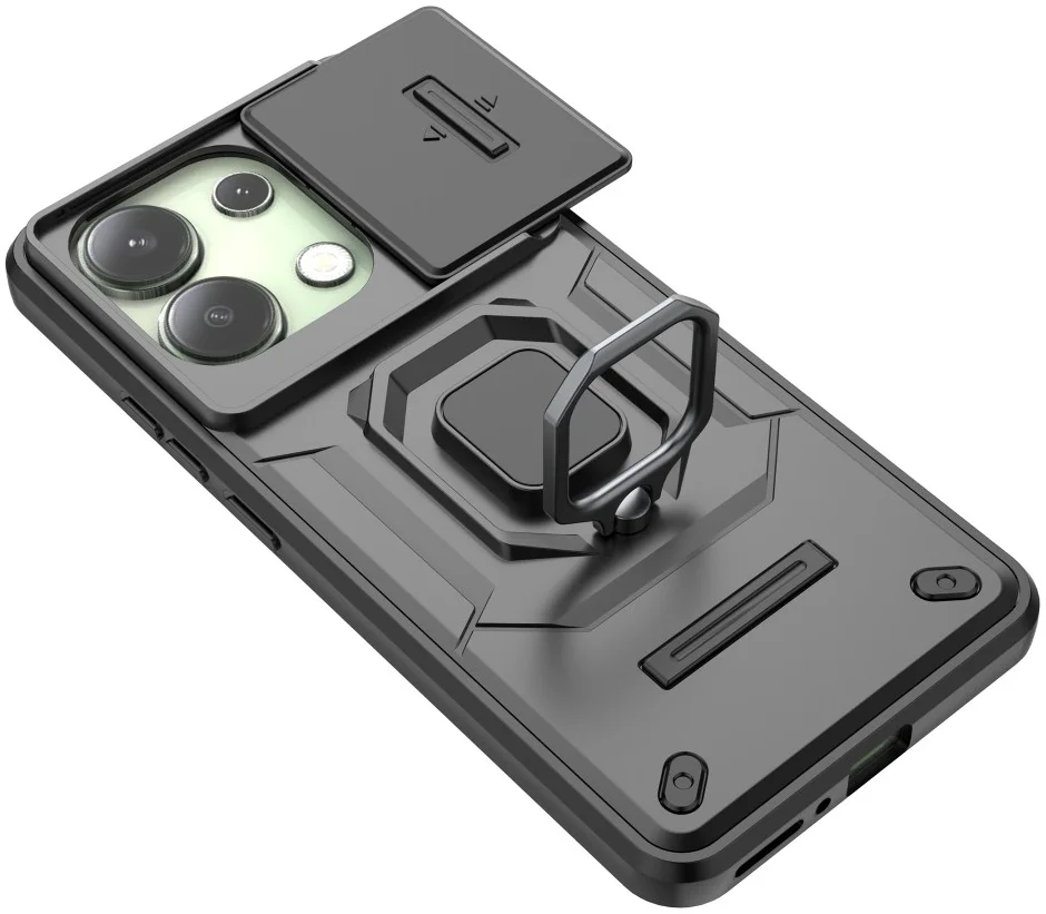 Xiaomi Redmi Note 13 4G Hoesje met Camera Slider en Kickstand Ring Zwart afbeelding 7