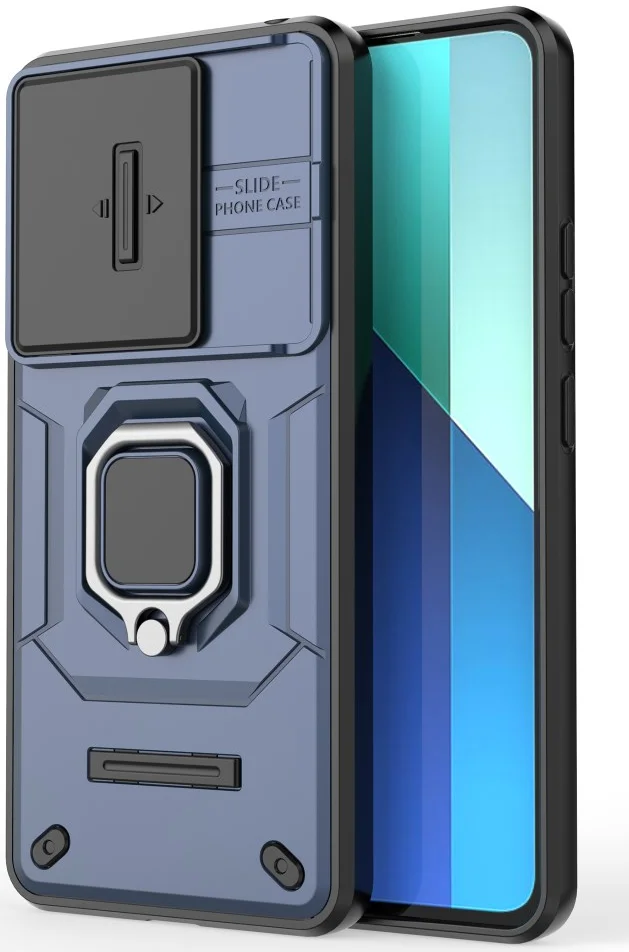 Xiaomi Redmi Note 13 4G Hoesje met Camera Slider en Kickstand Ring Blauw afbeelding 2