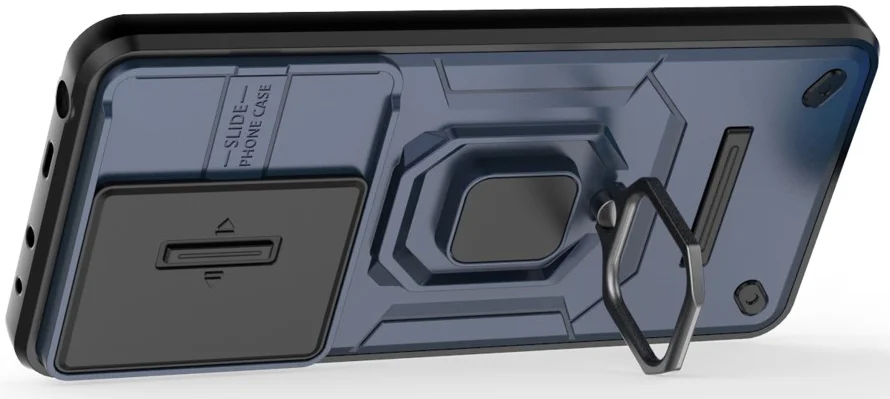 Xiaomi Redmi Note 13 4G Hoesje met Camera Slider en Kickstand Ring Blauw afbeelding 3