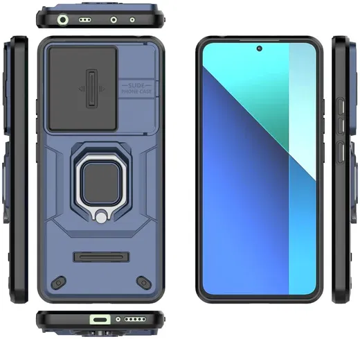 Xiaomi Redmi Note 13 4G Hoesje met Camera Slider en Kickstand Ring Blauw afbeelding 5