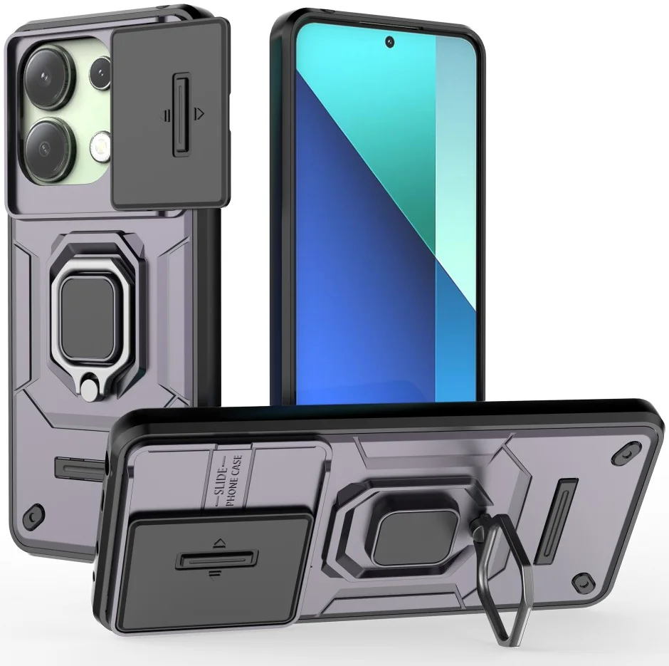 Xiaomi Redmi Note 13 4G Hoesje met Camera Slider en Kickstand Ring Paars afbeelding 1