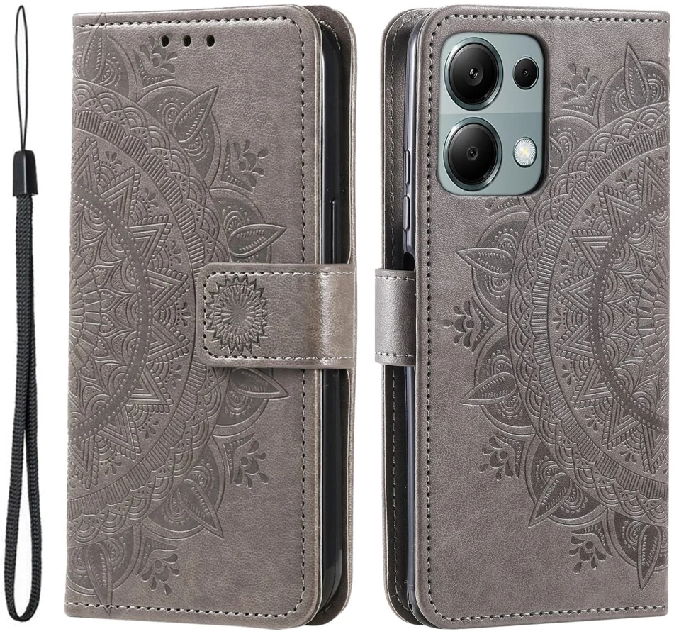 Xiaomi Redmi Note 13 Pro 4G/Poco M6 Pro 4G Hoesje Mandala Print Book Case Grijs afbeelding 1