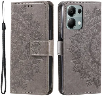 Xiaomi Redmi Note 13 Pro 4G/Poco M6 Pro 4G Hoesje Mandala Print Book Case Grijs