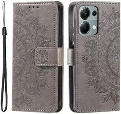 Xiaomi Redmi Note 13 Pro 4G/Poco M6 Pro 4G Hoesje Mandala Print Book Case Grijs afbeelding
