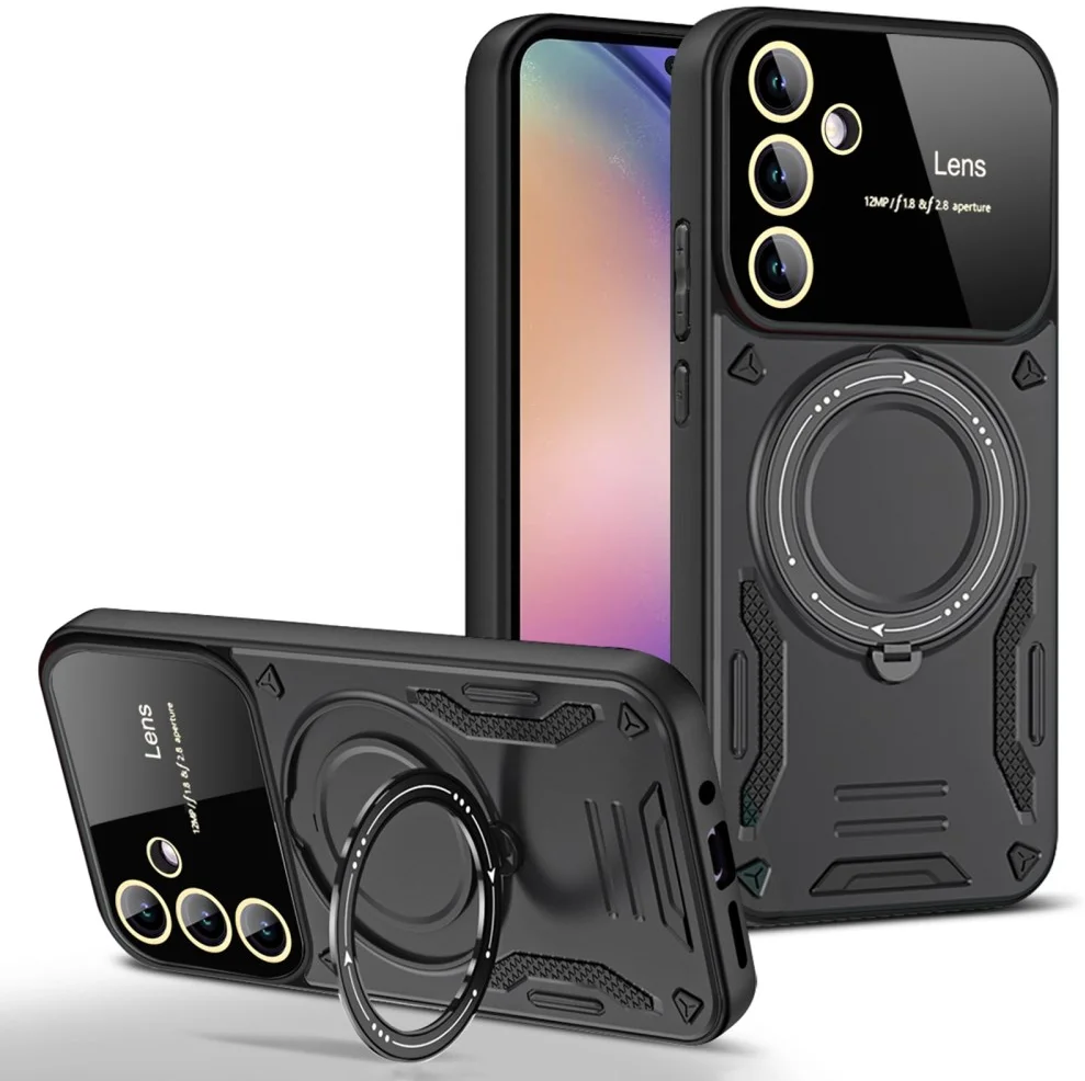 Samsung Galaxy A35 Hoesje met MagSafe Kickstand Back Cover Zwart afbeelding 1